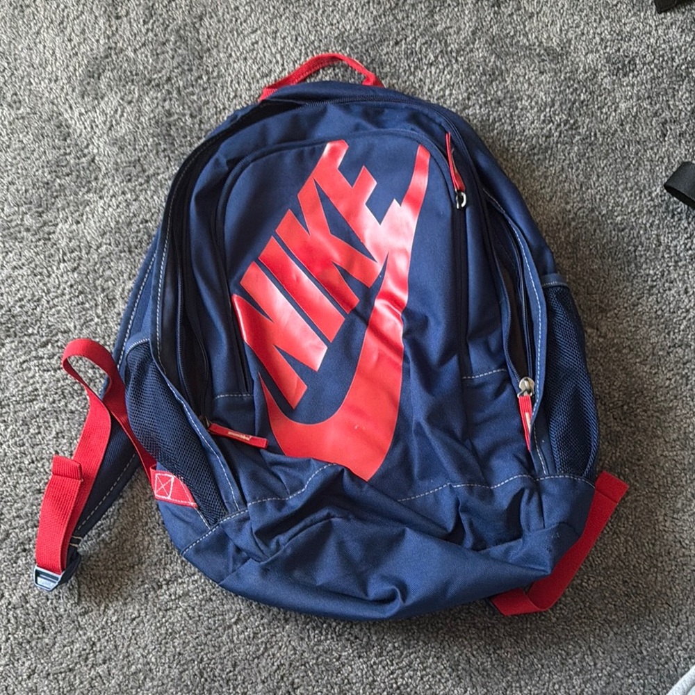 Nike Men's Navy and Red Logo Backpack